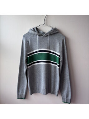 Urban Pipeline Small Gray Hoodie Sweater with Green and White Stripe